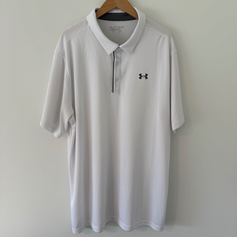 Under Armour Mens 3XLT White HeatGear Golf Polo Shirt Loose Fit Tall 3XLT